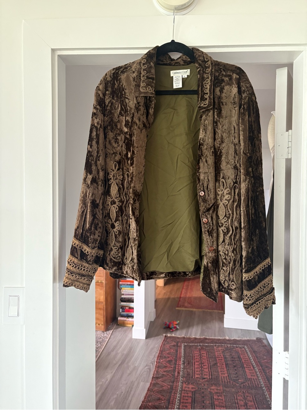 Coldwater Creek XL Brown Crushed Velvet Embroidered Boho Jacket Art-to-Wear - Picture 7 of 11